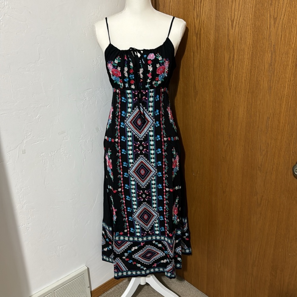 Savanna Jane black embroidered boho maxi dress M